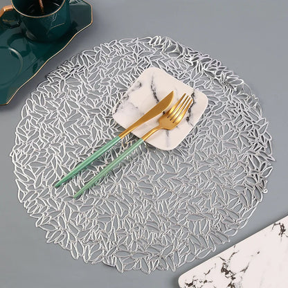 Hibiscus Flower Bronzing PVC Table Mat - Stylish Heat-Resistant Placemat for Home Christmas Decor