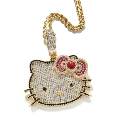 Hello Kitty Y2K White Gold Pendant Necklace – Sweet Long Layered Jewelry Chain for Women, Halloween Style (Europe & America)