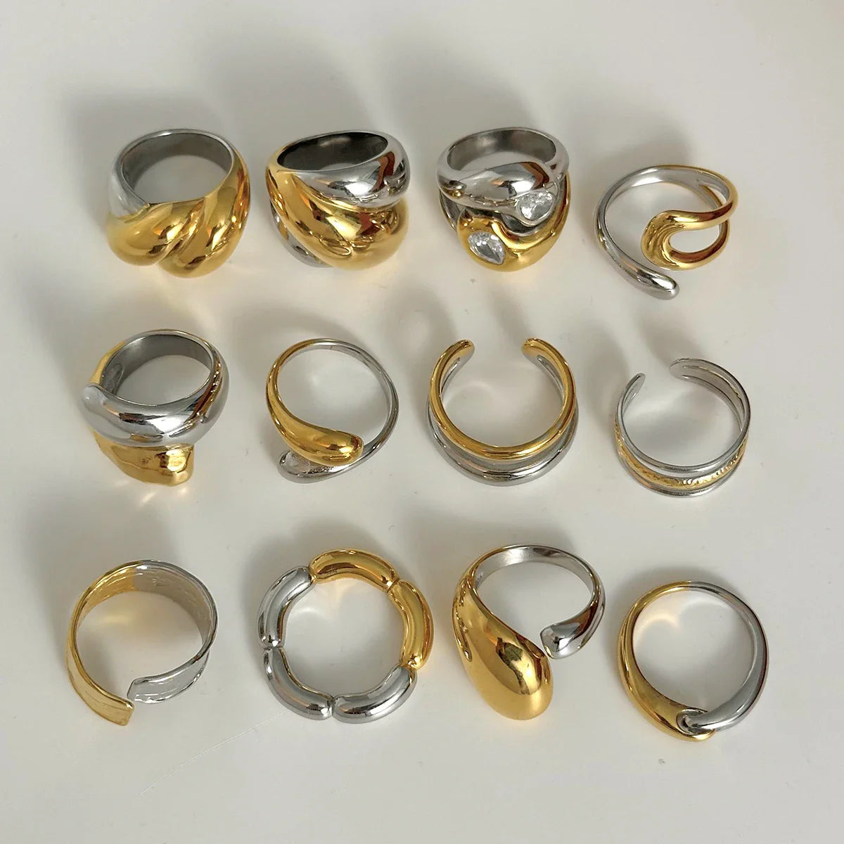Vintage 18K Gold Plated Stainless Steel Ring – Double Line Irregular Open End Jewelry for Women
