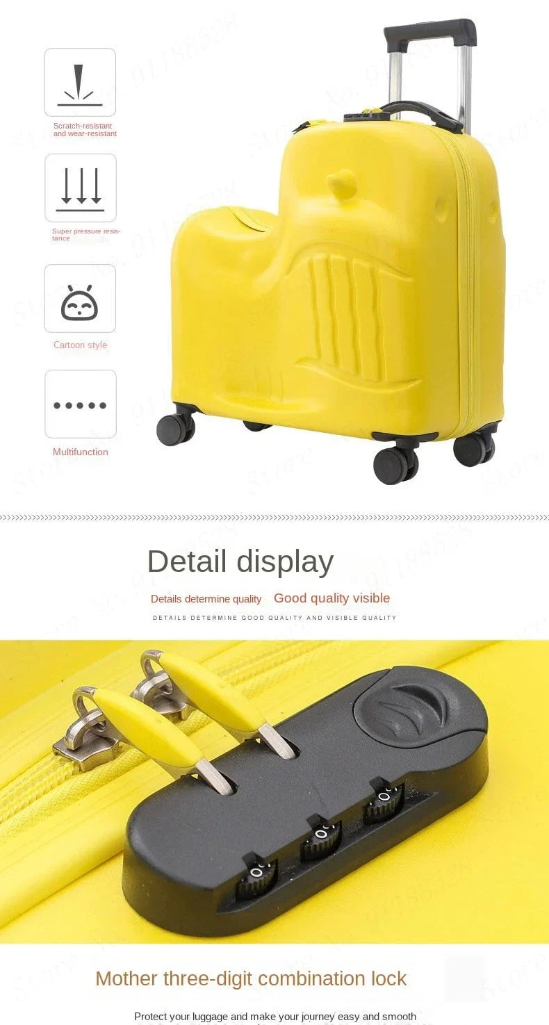 Cartoon Kids Ride-On Suitcase with Wheels – 20/24 Inch Rolling Trolley Luggage for Children, Travel Bag & Gift