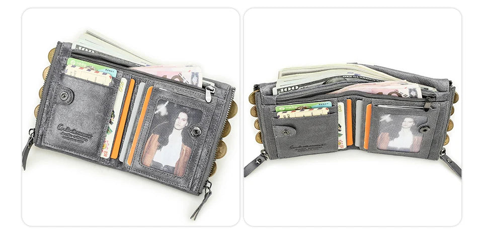 CONTACT'S Genuine Leather Short Wallet for Women — Luxury Designer Card & Coin Holder, Mini Money Clip Wallet with Free Shipping