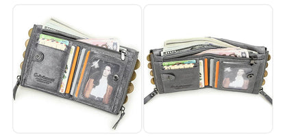CONTACT'S Genuine Leather Short Wallet for Women — Luxury Designer Card & Coin Holder, Mini Money Clip Wallet with Free Shipping