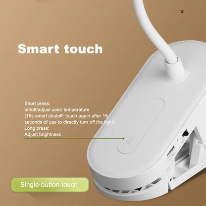 Clip-On LED Desk Lamp – Portable Book Light with Stepless Dimming, 1200mAh Eye Protection for Reading & Study