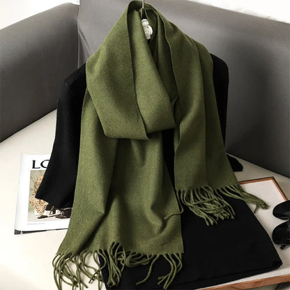 62-Color Solid Women’s Winter Scarf — Thick Warm Cashmere Pashmina Shawl with Tassels, Outdoor Luxury Wrap, Windproof Fashion Scarf