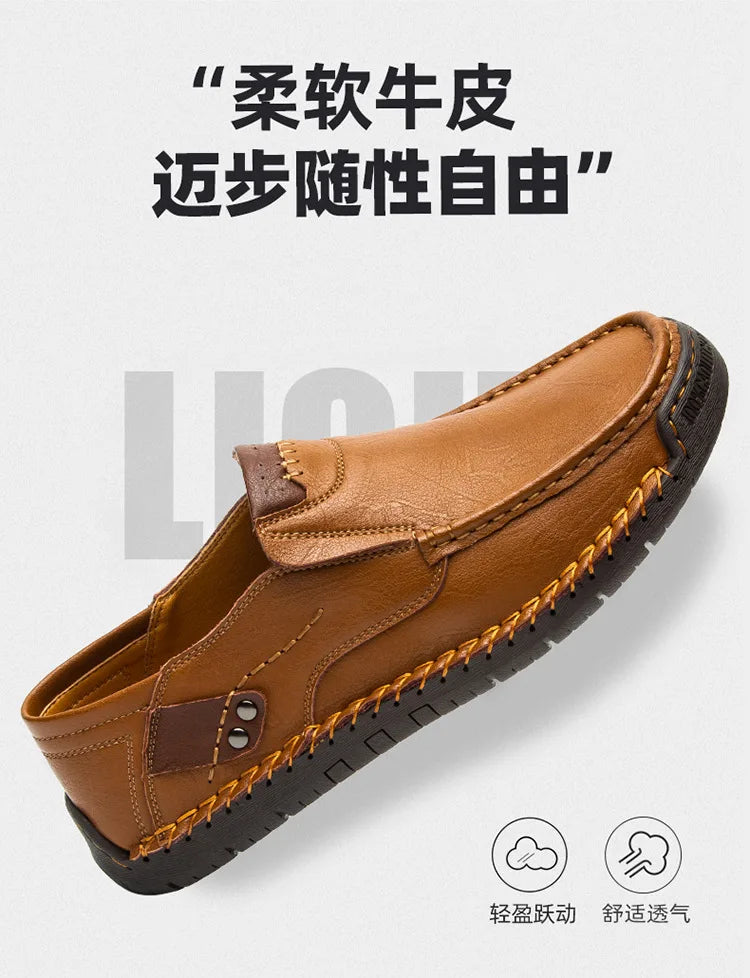Handmade Leather Men’s Loafers – Casual Slip-On Flats, Comfortable Outdoor Walking Shoes