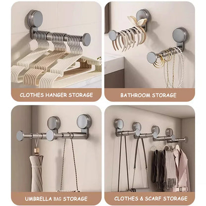 AOBT No-Drill Suction Cup Retractable Folding Hanger Rack — Adjustable-Length Wall & Door Storage