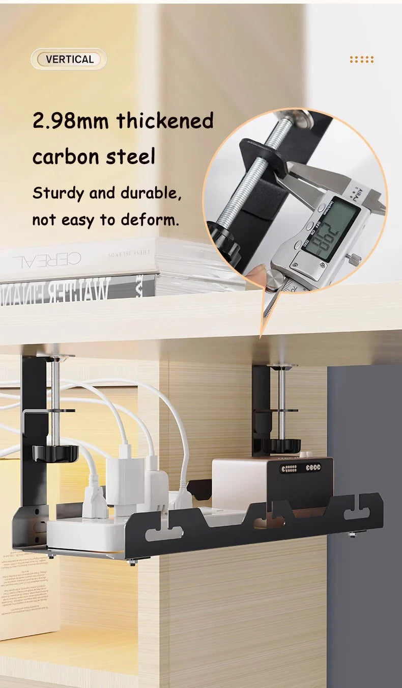 Telescopic Under-Desk Storage Rack – Metal Cable Management Tray for Home and Office, No-Punch Wire Organizer