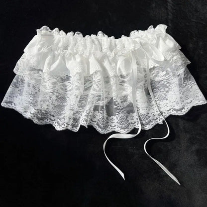 White Lace Irregular Skirt - Floral Mesh Decorative Hemline for Women’s Summer Jeans