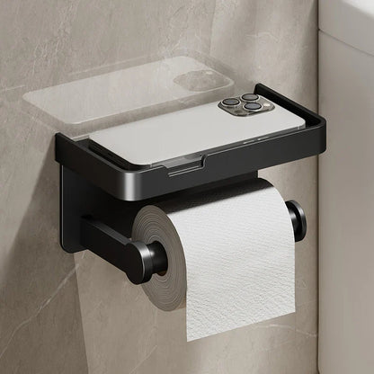 Aluminum Alloy Toilet Paper Holder: Bathroom Wall Mount WC Paper Phone Shelf - Towel Roll Shelf Accessories