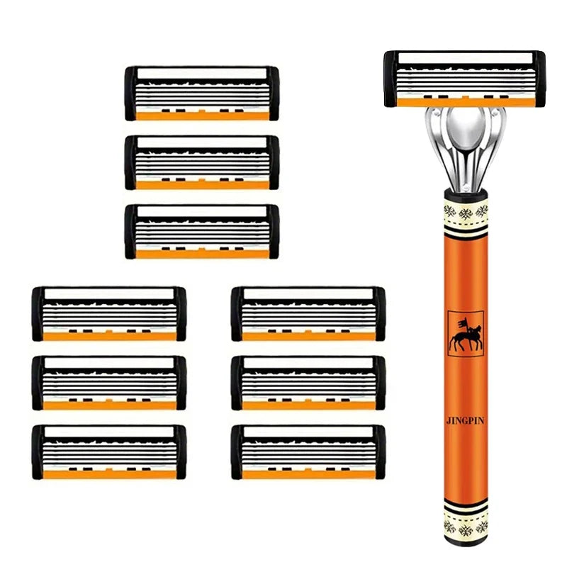 6-Layer Men's Razor Blade - Stainless Steel Classic Wet Shaving Razor for Smooth Clean Shaves