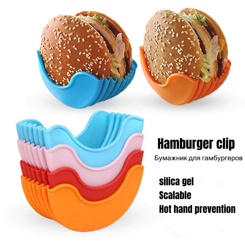 Convenient Contact-Free Burger Holder - Washable Silicone Rack for Mess-Free Hamburger Prep in the Kitchen