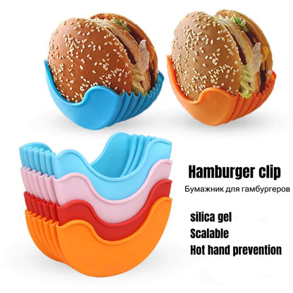 Convenient Contact-Free Burger Holder - Washable Silicone Rack for Mess-Free Hamburger Prep in the Kitchen