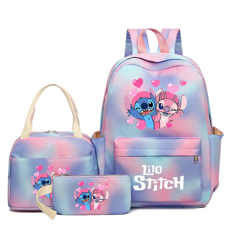 3Pcs Lilo & Stitch School Backpack Set – Colorful Cartoon Bookbag with Lunch Bag for Kids & Teens