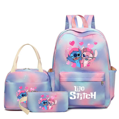 3Pcs Lilo & Stitch School Backpack Set – Colorful Cartoon Bookbag with Lunch Bag for Kids & Teens