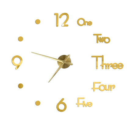 3D DIY Wall Clock - Modern Acrylic Mirror Sticker Quartz Clock For Living Room Decor With Silent Movement