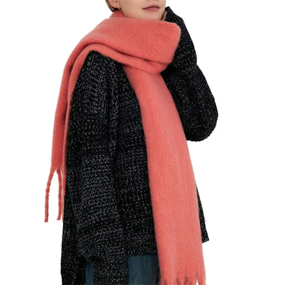 Luxury Cashmere Scarf for Women - Thickened Warm Shawl with Classic Tassels, Soft Solid Color Wrap for Autumn and Winter