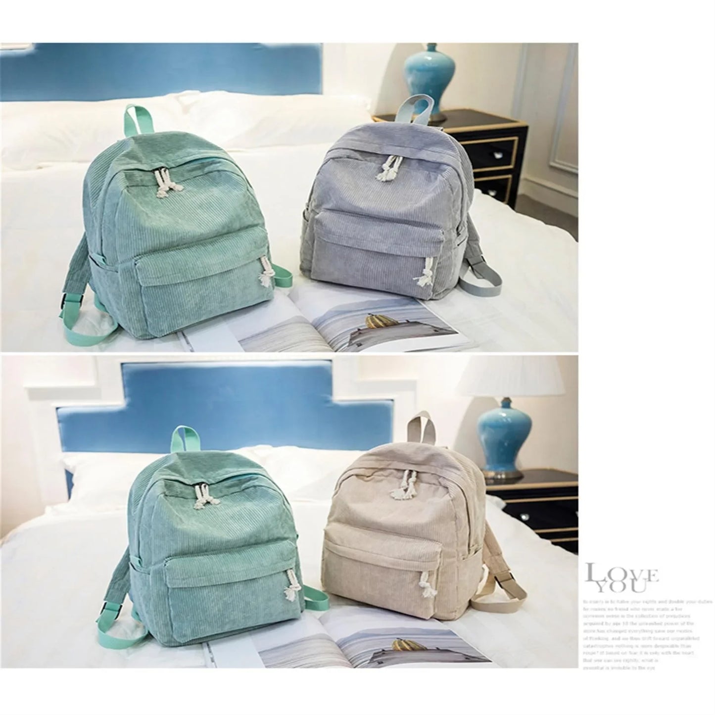 Women's Corduroy School Backpack – Striped Travel Rucksack for Teenage Girls & Shoulder Bag Mochila