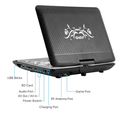 9" Portable HD TV DVD Player – 16:9 LCD Screen, 234x480 Resolution, CD/Game/TV/USB/Radio Compatible