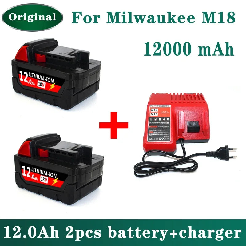 Original Milwaukee M18 18V 12000mAh Power Tool Battery – Includes Charger, BR, XC, M18B5, 48-11-1860, Built-in 21700 Battery