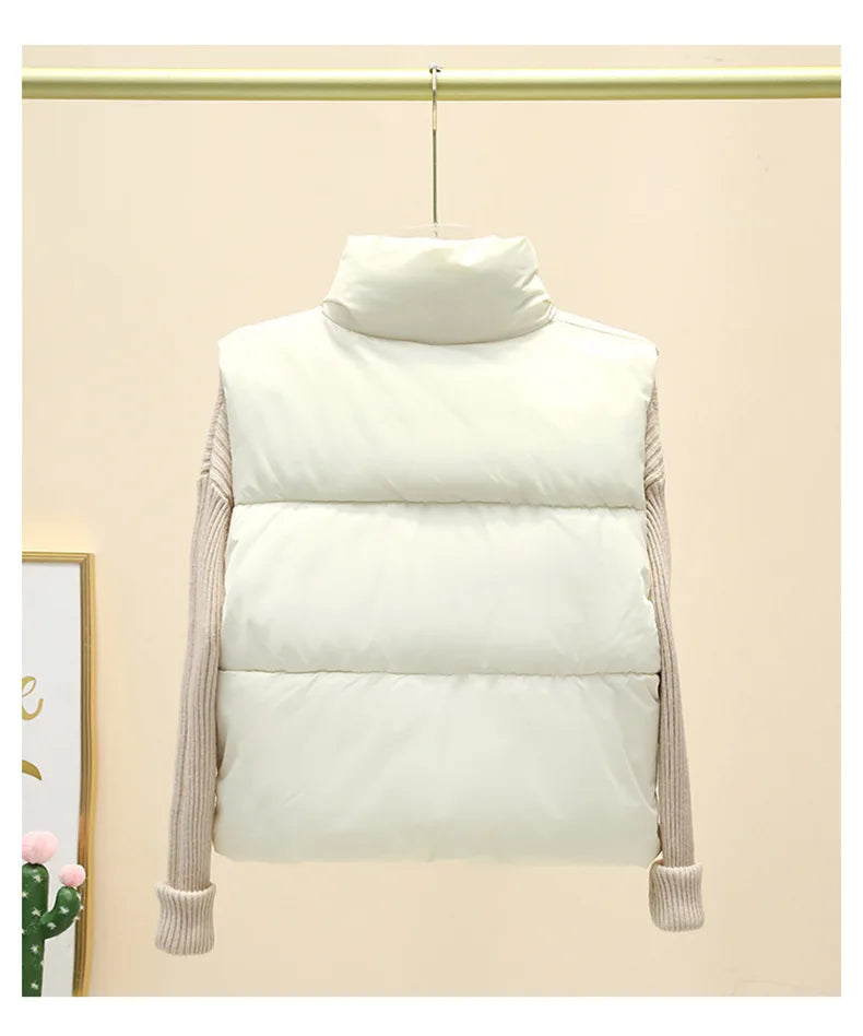 Winter Sleeveless Down Vest for Women – Warm Stand Collar, Zipper Jacket, Quilted Cropped Casual Street Outerwear
