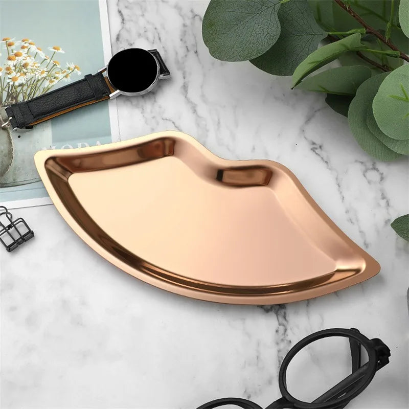 Stainless Steel Lip Shaped Jewelry Tray – Decorative Cosmetic Organizer & Metal Storage Dish