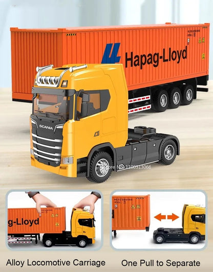 1:50 Diecast Transport Truck Model — Alloy Container Trailer with Doors, Light & Sound, Miniature Toy Gift for Kids
