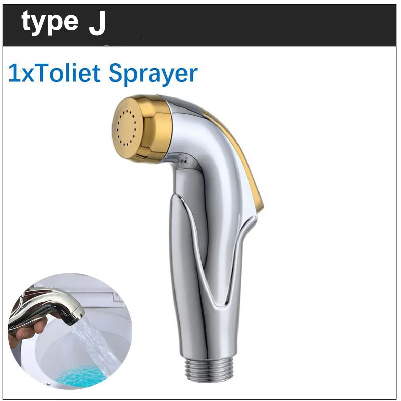 White Silver ABS Toilet Bidet Sprayer - Self-Cleaning Handheld Bathroom Shower Head with Faucet Nozzle, Hose & Holder Set
