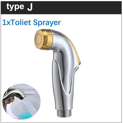 White Silver ABS Toilet Bidet Sprayer - Self-Cleaning Handheld Bathroom Shower Head with Faucet Nozzle, Hose & Holder Set