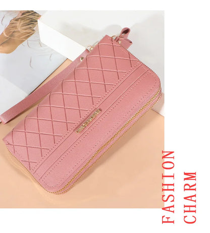 Long Women’s PU Leather Wallet – Double Zipper Tassel Clutch with Coin Purse & Card Holder