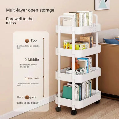 Multi-Layer Trolley Rack: Mobile Storage for Kitchen, Bedroom, Bathroom - Ideal for Baby Snacks and Bathroom Storage