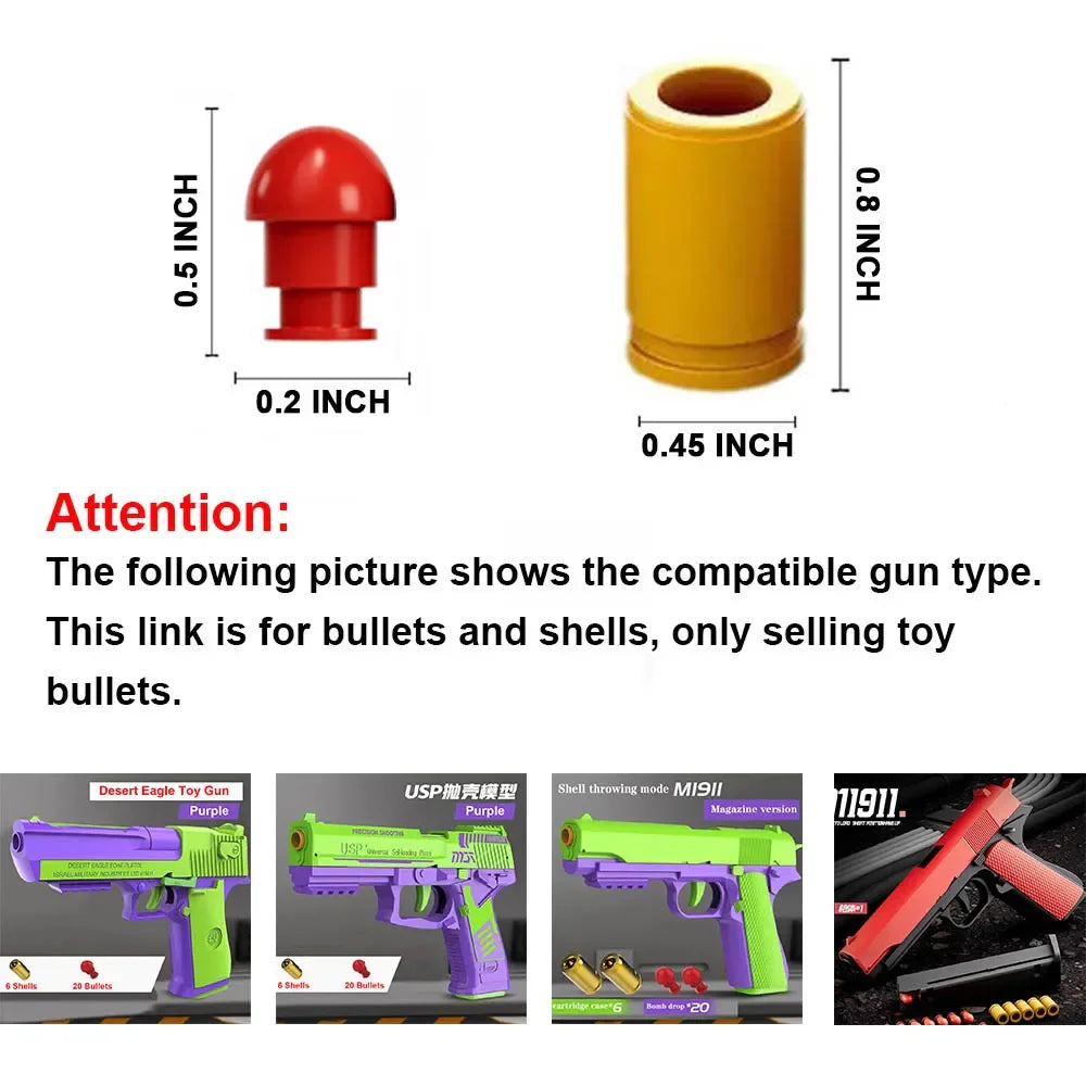 Soft EVA Foam Dart Bullets for Toy Guns – Compatible with M1911, G17, M92 & USP Pistol Shooting Game Accessories, Safe Foam Ammo Refill Kit