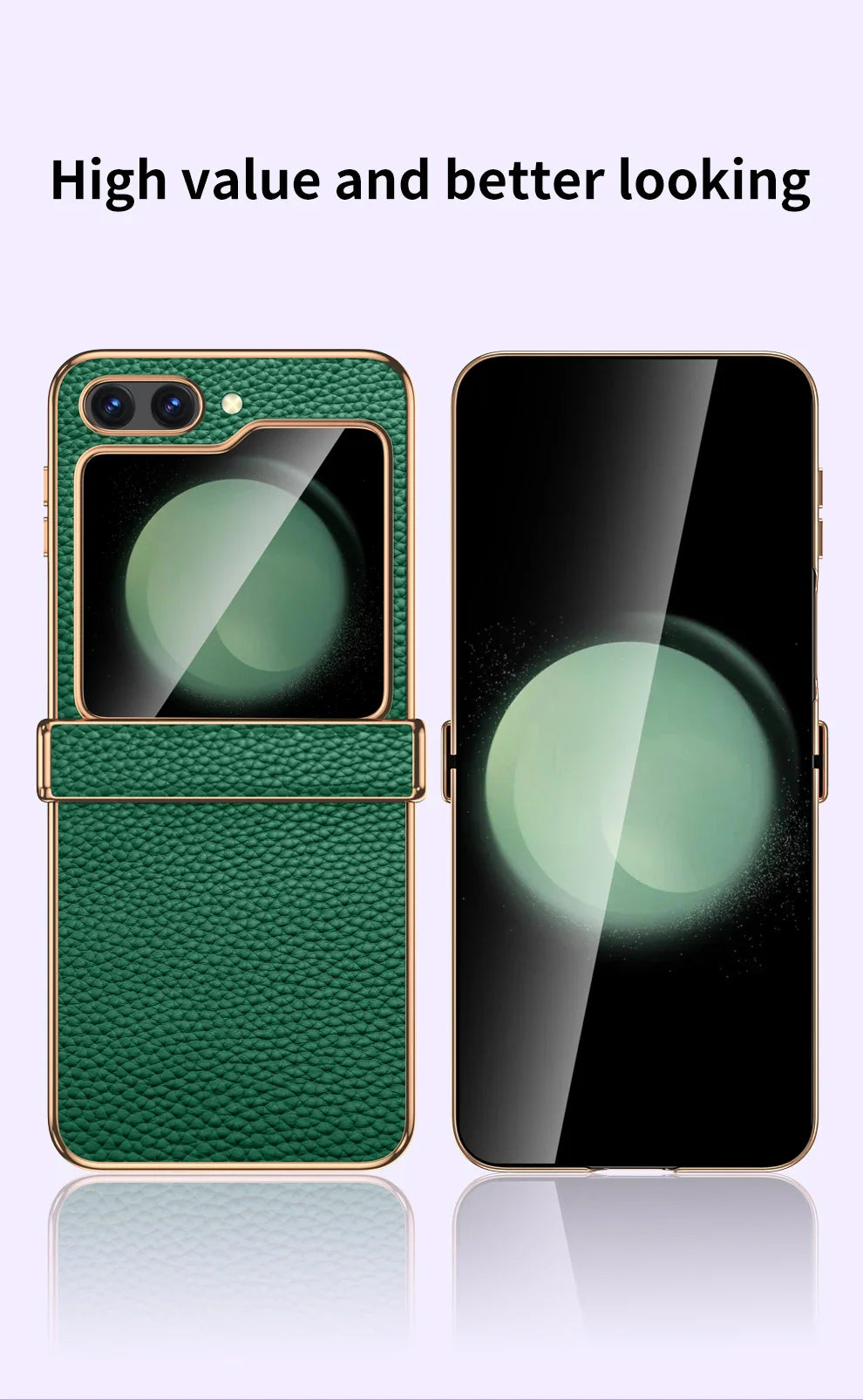 Cowhide Leather Samsung Galaxy Z Flip Case — Luxury Hinge Protection Cover with Tempered Glass for Flip 5/6/7