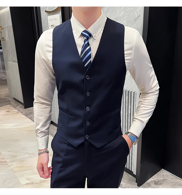 High-Quality Men’s 3-Piece Suit Set — Business Casual & Wedding Outfit (Jacket + Vest + Trousers), 2024 Fashion Banquet, Sizes S-6XL