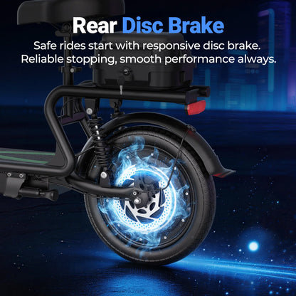 Folding Electric Scooter with Seat - 500W Motor, 48V 10.4Ah Battery, 14-Inch Tires, Commuter E-Scooter