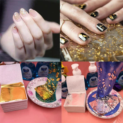 100 Sheets Aomily 9x9cm Pure Shiny Gold Leaf - Ideal for Gilding Furniture, Walls, Crafts, Handicrafts - Gilding Decoration