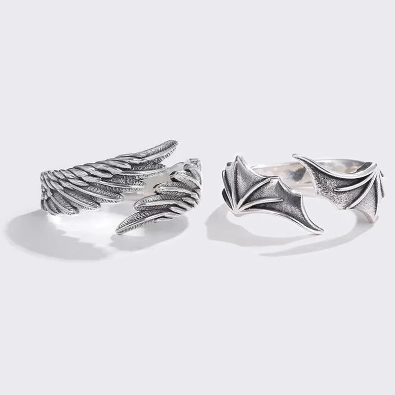 Retro Angel Demon Wings Ring - Punk Gothic Open Design Unisex Jewelry Gift for Men & Women