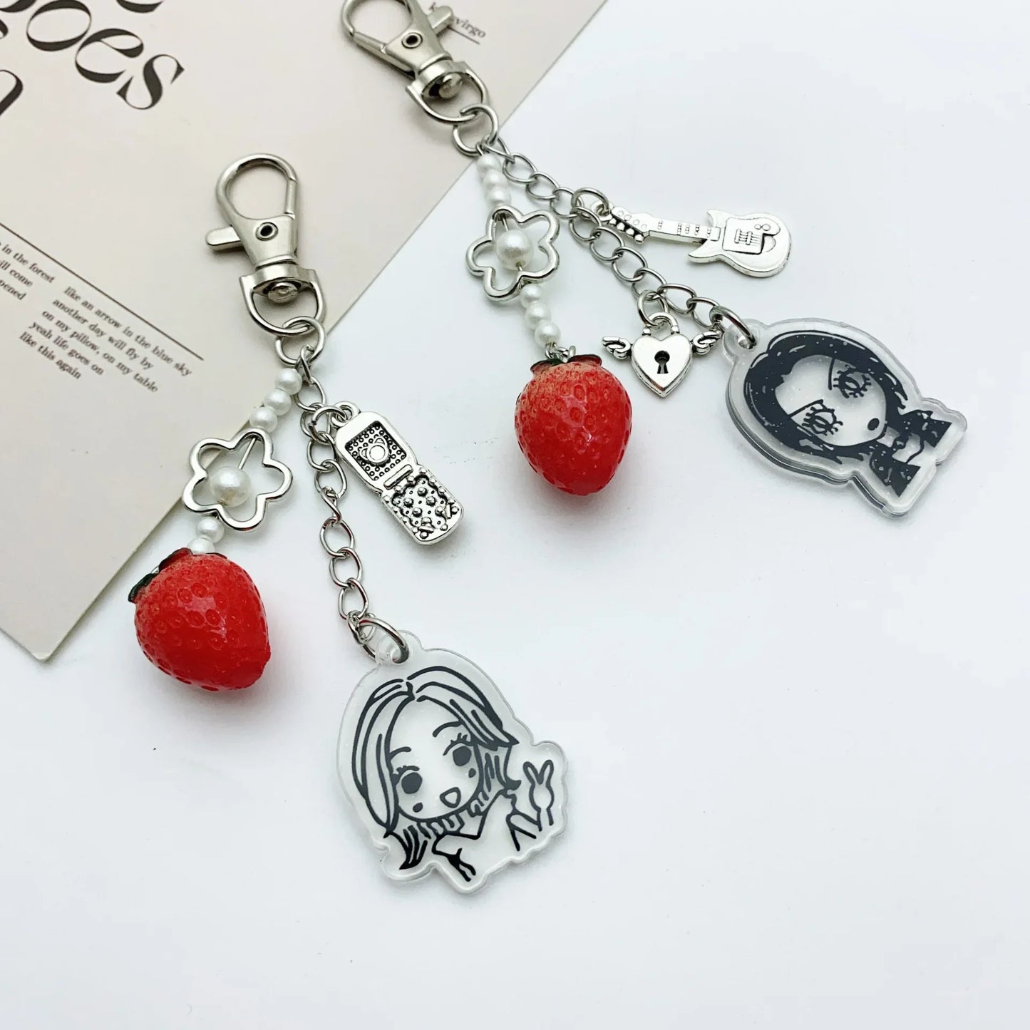 Ai Yazawa Nana Anime Heart & Strawberry Phone Charm Keychain – Y2K Handmade Jewelry
