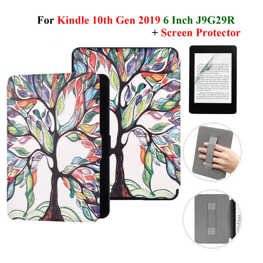 Kindle 10th Gen 6" Leather Case – Hand Strap & Screen Protector Cover with Wake/Sleep Function (2019, J9G29R)