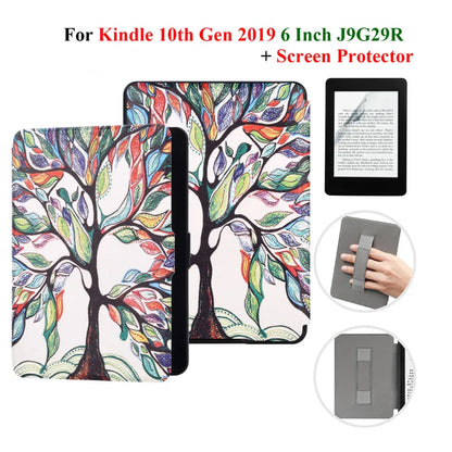 Kindle 10th Gen 6" Leather Case – Hand Strap & Screen Protector Cover with Wake/Sleep Function (2019, J9G29R)