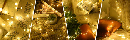 Outdoor Remote Control Copper Wire Lights — Starry Sky & Flower Wreath Decorative String Lights for Christmas & Holidays