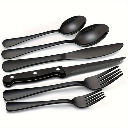 36-Piece Black Silverware Set with Steak Knives – Food-Grade Stainless Steel Flatware & Tableware Cutlery Set