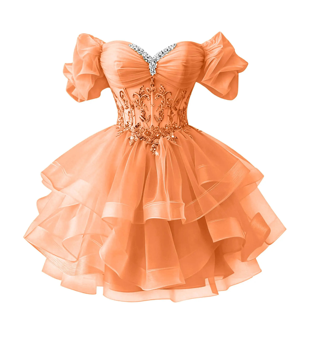 Beaded Lace Homecoming Dress - Short Tiered Tulle Sequin Prom & Quinceañera Gown