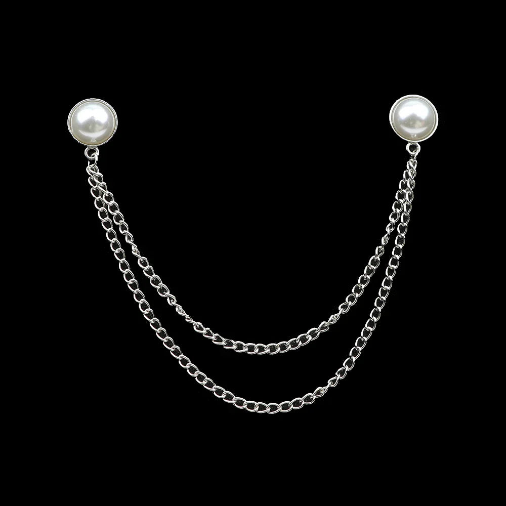 Fashion Gentleman Tassel Brooch – Men’s Suit & Shirt Lapel Pin with Chain, Pearl & Star for Wedding or Party
