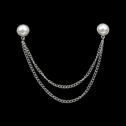 Fashion Gentleman Tassel Brooch – Men’s Suit & Shirt Lapel Pin with Chain, Pearl & Star for Wedding or Party