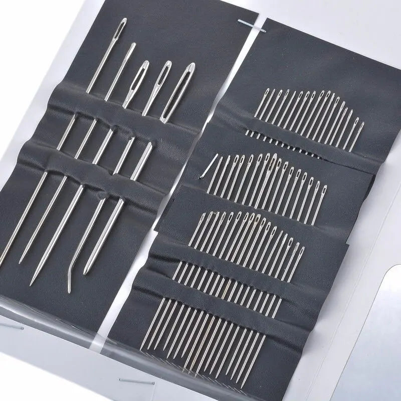 55-Piece Stainless Steel Sewing Needle Set - Big Eye Needles for Hand Sewing, Embroidery & Needlework