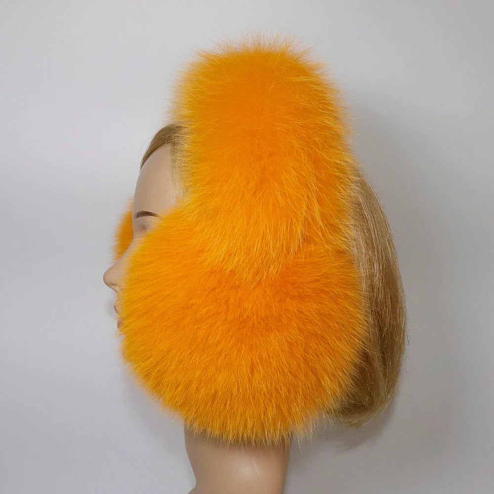 Real Fox & Raccoon Fur Earmuffs – Warm Winter Ear Warmer for Women and Girls, Plush Genuine Fur Accessory