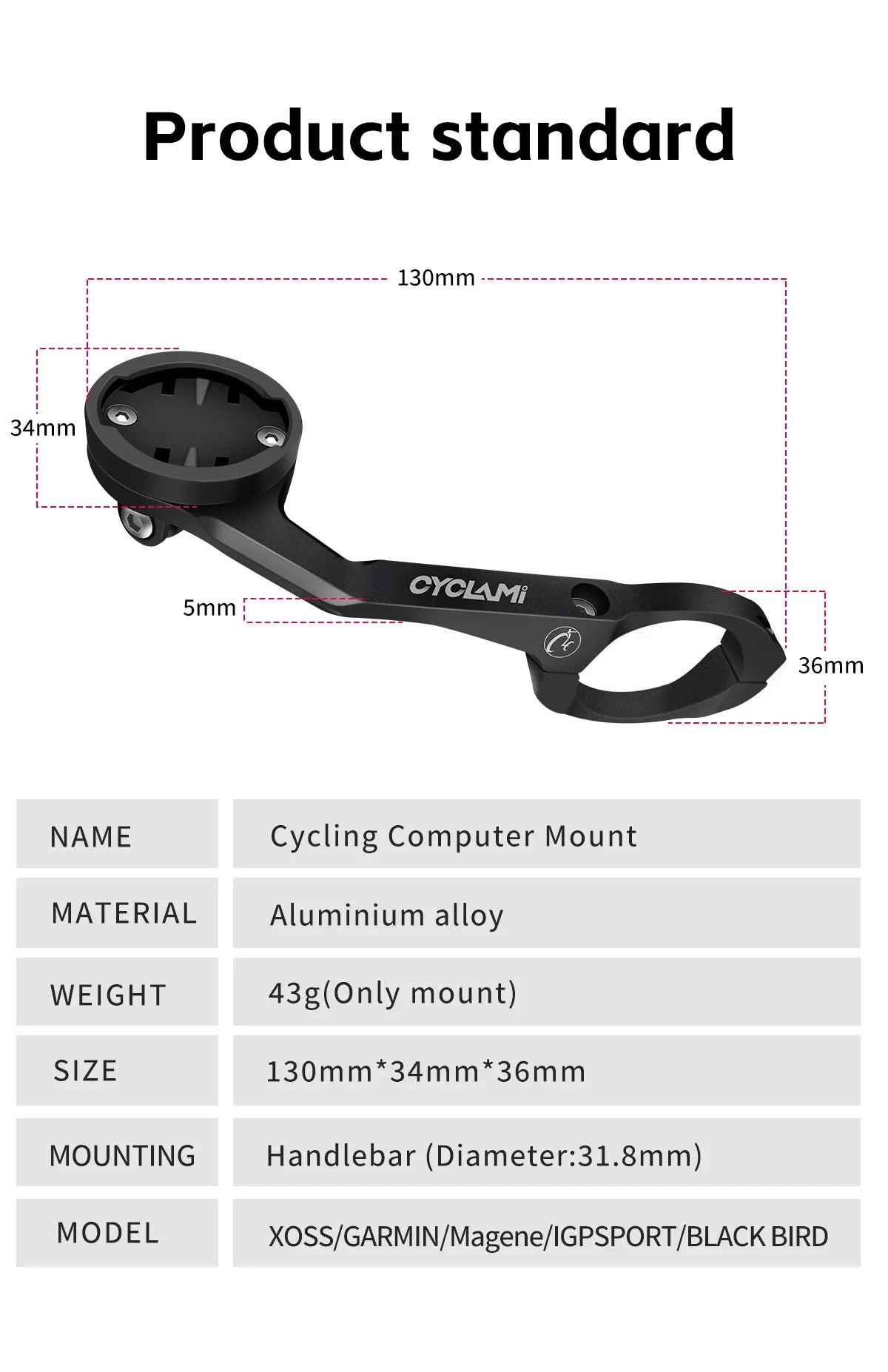 CYCLAMI S5 Aluminum Alloy Double-Sided Bike Computer Mount — MTB Road GPS Headlight Holder for GARMIN, XOSS, IGPSPORT, Coospo