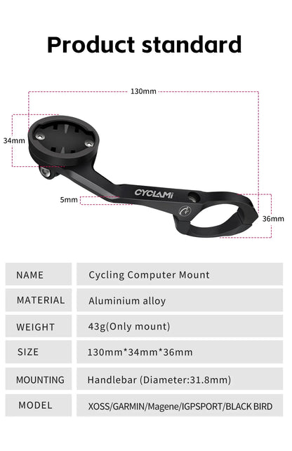 CYCLAMI S5 Aluminum Alloy Double-Sided Bike Computer Mount — MTB Road GPS Headlight Holder for GARMIN, XOSS, IGPSPORT, Coospo
