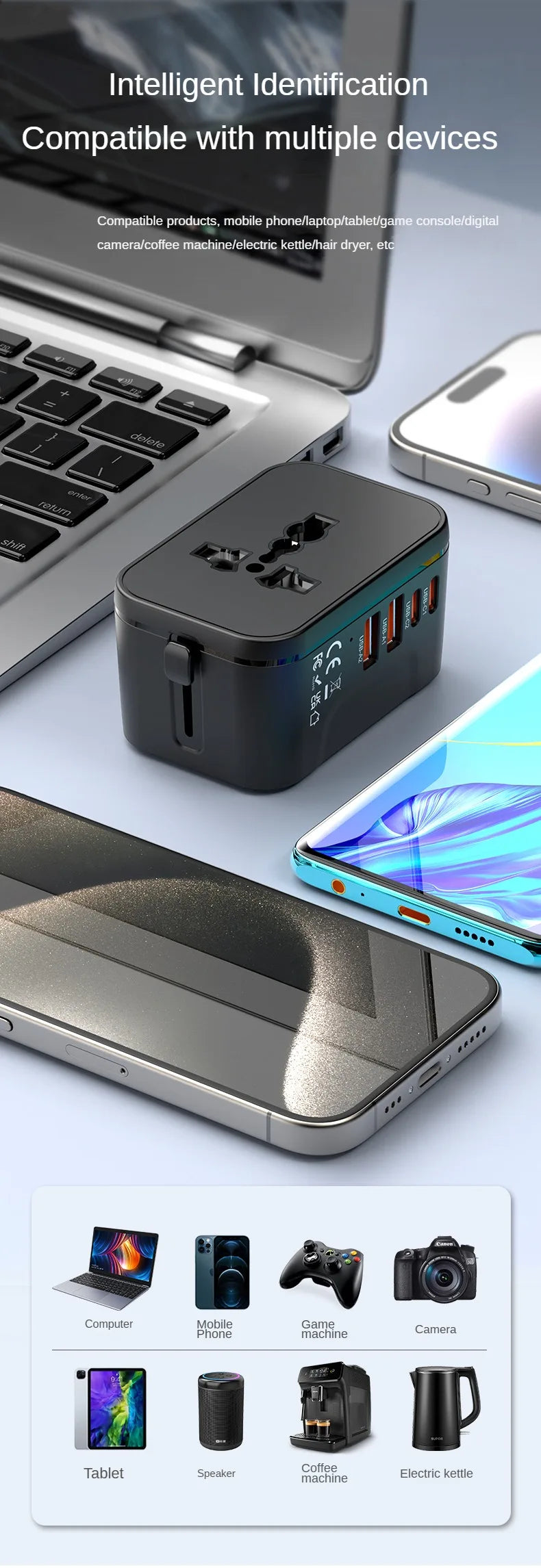 GaN Fast Charger Adapter — Multi-Port Global Travel Converter for Worldwide Use