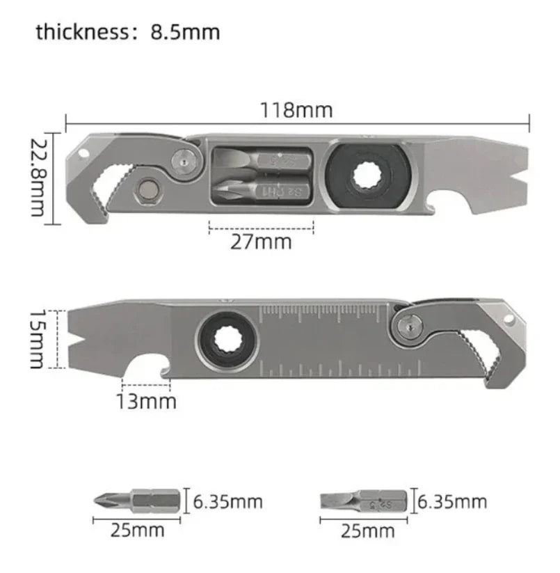 Titanium Alloy Multifunction EDC Tool – Wrench, Pry Bar, Bottle Opener & Screwdriver for Outdoor Use